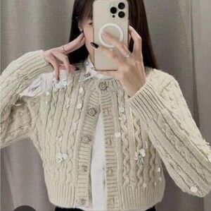 NWT Zara Bejeweled Faux Diamond and Pearl Embellished Cardigan Size M Women's
